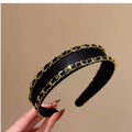 Black White Padded Headband Gold Chain Trim 2 Colors view 2