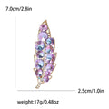 Long Crystal Leaf Brooch in Purple and Green Colorways view 4