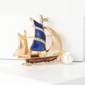 Gold Tone Sailboat Brooch With Red or Blue Sail and Pearl view 4