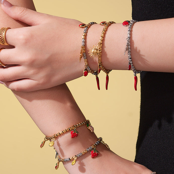 Colorful Fruit Pepper and Sun Charm Bracelets in Five Styles