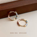 Gold Tone Multicolor Enamel Segmented Round Hoop Earrings view 3