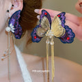 Purple Butterfly Pearl Chain Tassel Earrings Statement Jewelry view 1