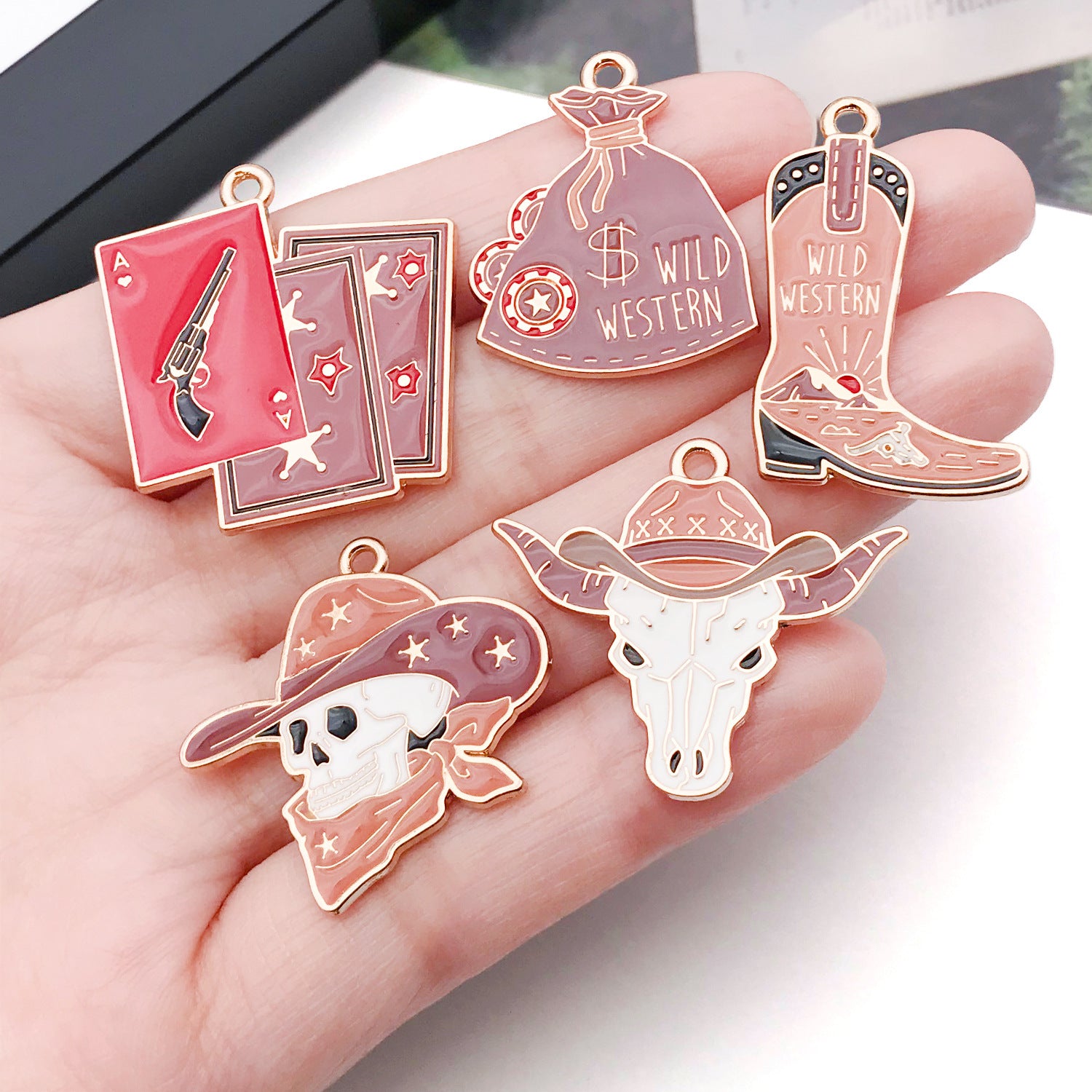 Zinc Alloy Western Cowboy Hat Skull Head Charm Pendant for DIY Necklace Earrings