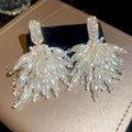 White Pearl Cluster Long Tassel Statement Earrings view 6