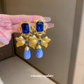Blue Stone Floral Drop Earrings And Statement Necklace view 3