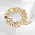 Pearl Wreath Brooch In Metal With White Faux Pearls And A Crystal Leaf Spray view 4