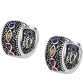 Oxidized Silver Multicolor Stone Textured Huggie Hoop Earrings view 5