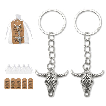 Silver Bull Skull Metal Keychain Western Longhorn Charm