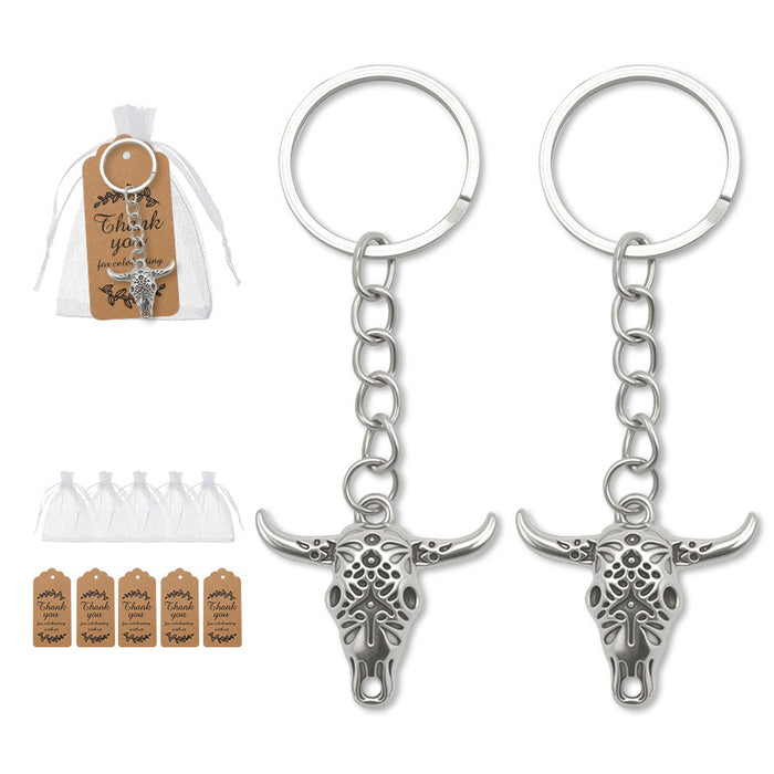 Silver Bull Skull Metal Keychain Western Longhorn Charm