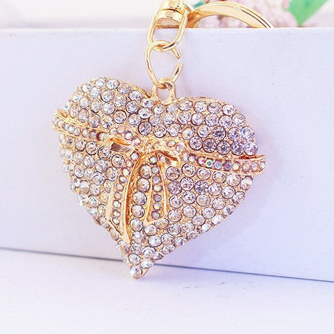 Cute Bow Heart Keychain Rhinestone Car Key Ring Bag Charm