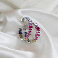 Rose Gold Tone Multicolor Stone Small Hoop Earrings view 6