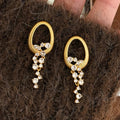 Oval Frame Crystal Tassel Stud Earrings With Decorative Metal Details view 4