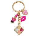 Pink Makeup Compact Lipstick and Handbag Metal Keychain Set view 5