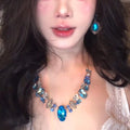 Blue Faceted Statement Necklace With Silver Tone Settings view 3