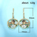 Gold Tone Enamel Bird Floral Circle Drop Leverback Earrings view 4