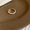 Enamel Open Band Ring Rectangular Zircon Pink White view 6