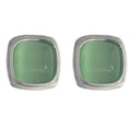 Silver Tone Pale Green Cat Eye Cushion Square Stud Earrings view 5