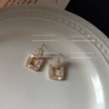Gold Crystal Pave Oval Stud Square Drop Earrings Pair view 3
