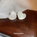 Iridescent White Heart Shaped Stud Polished Metal Polished Metal Earrings view 2