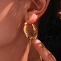 Textured U Shape Hoop Earrings Gold And Steel Tone view 4