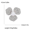 Three Petal Crystal Flower Brooch with Pearl for Jackets, Coats, and Scarves view 7