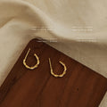 Gold Tone Twisted Rope Open C Hoop Stud Earrings Pair view 2