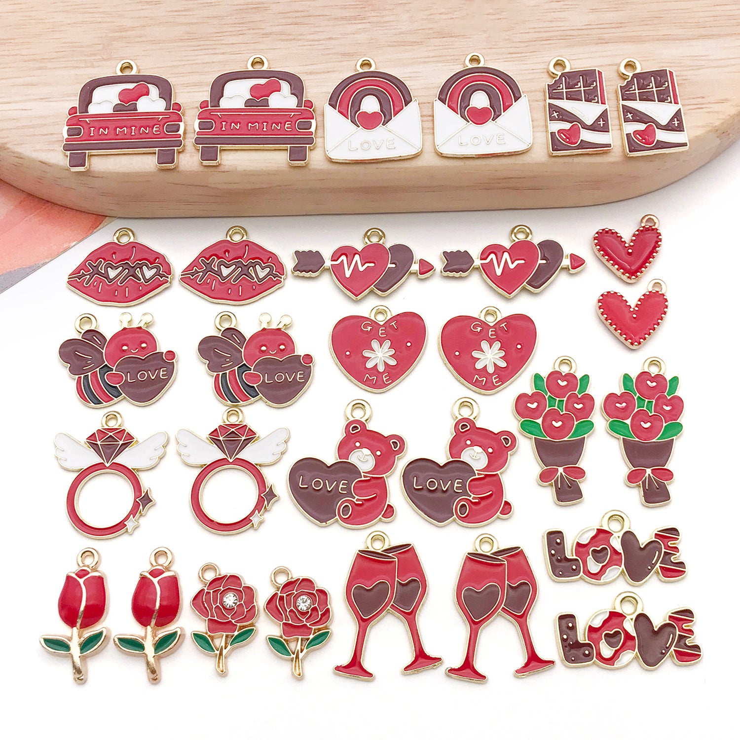 Enamel Zinc Alloy Valentine Theme Charm Pendant for DIY Necklace Bracelet Keychain Making