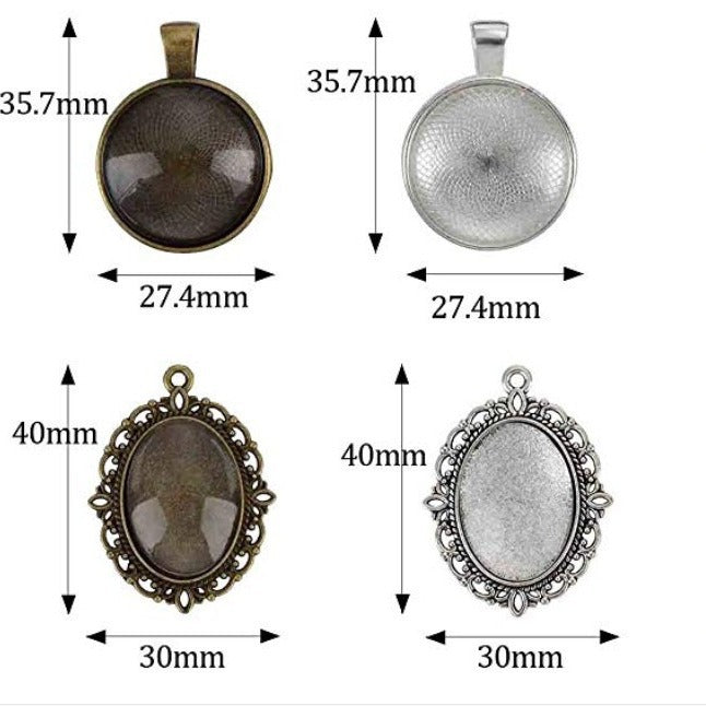 64-Piece Vintage Pendant Tray and Glass Cabochon DIY Jewelry Set