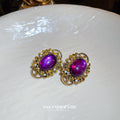 Purple Oval Cabochon Vintage Style Clip On Earrings view 4