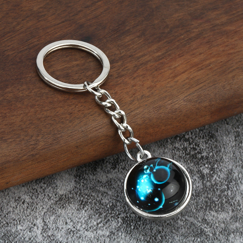 Luminous Zodiac Glass Cabochon Metal Keychain for Bag Charm Gifts