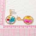 Gold Tone Scalloped Round Pressed Flower Drop Stud Earrings view 5