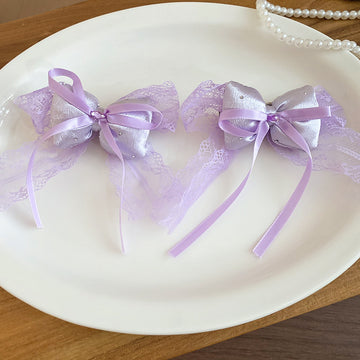 Purple Satin Lace Bow Duckbill Hair Clip Single Style