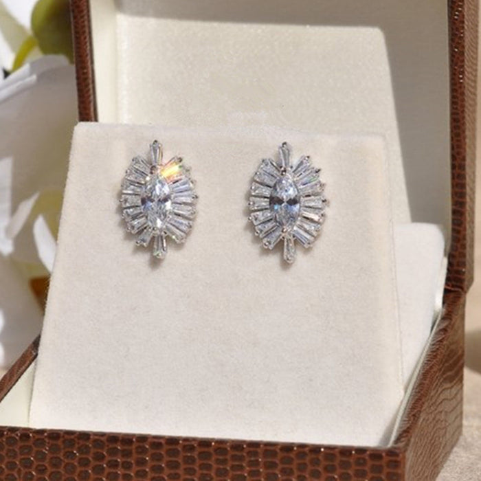 Silver Tone Marquise Cluster Stud Earrings with Clear Stones