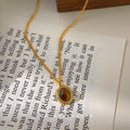 Gold Tone Brown Oval Stone Double Frame Pendant Chain Necklace view 3