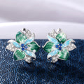 Green and Clear Crystal Flower Cluster Stud Earrings view 2