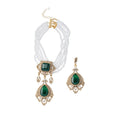 Multi Strand Pearl Green Teardrop Necklace Drop Earrings view 5