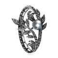 Openwork Leaf and Swirl Brooch With Gray Pearl Accent view 1