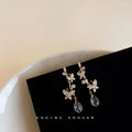 Gold Tone Clear Stone Floral Branch And Blue Teardrop Stud Earrings view 4