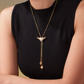 Angel Wing Heart Zircon Lariat Necklace Gold Steel view 4