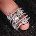 Silver Multi Band Cross Ring Emerald Cut Halo Clear Stones view 2