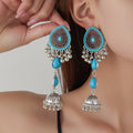 Ornate Teardrop Bell Fringe Long Earrings in Four Colors view 7