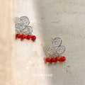 Silver Cloud Filigree Red Bead Drop Stud Earrings Matching Pair view 6