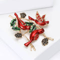 Three Red Birds On Branch Brooch With Polished Metal And Sculpted Decorative Details view 3
