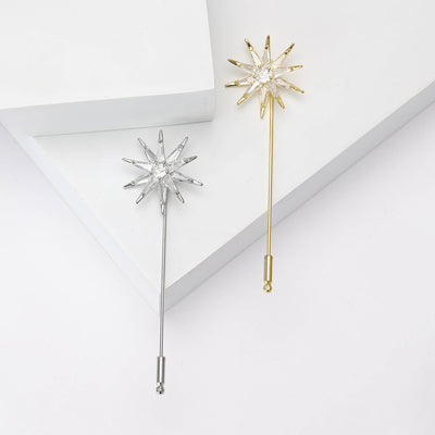 Crystal Starburst Long Pin Brooch shown against a white display background
