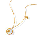 Gold Paperclip Chain Necklace Round Shell Flower Disc Pendant view 5