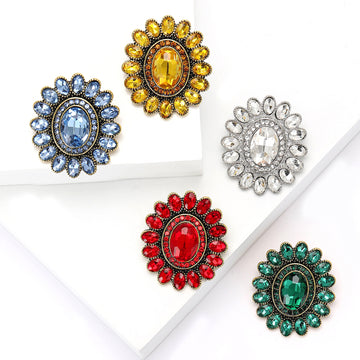 Oval Center Floral Halo Brooch in Five Crystal Colors