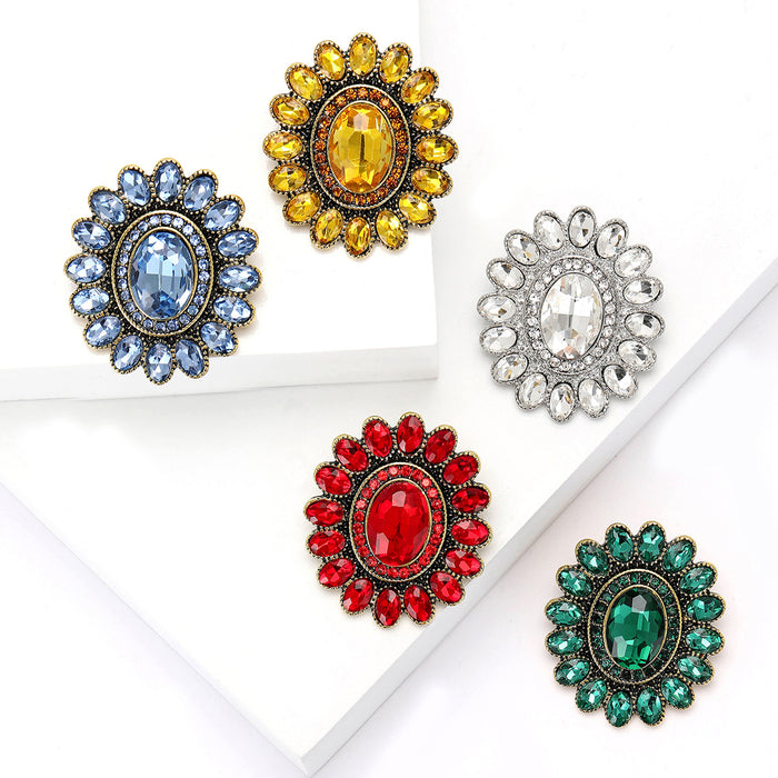 Oval Center Floral Halo Brooch in Five Crystal Colors