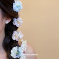 Mini Fabric Flower Claw Hair Clips Blue Pink White view 3