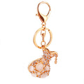 Gold Tone Money Bag Keychain Pink Cabochons Clear Rhinestones view 5