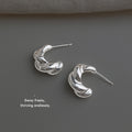 Silver Tone Sculpted Twist Chunky Hoop Stud Earrings For Women view 3